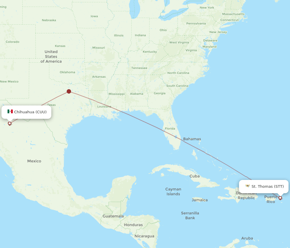 Flights from Saint Thomas to Chihuahua, STT to CUU Flight Routes