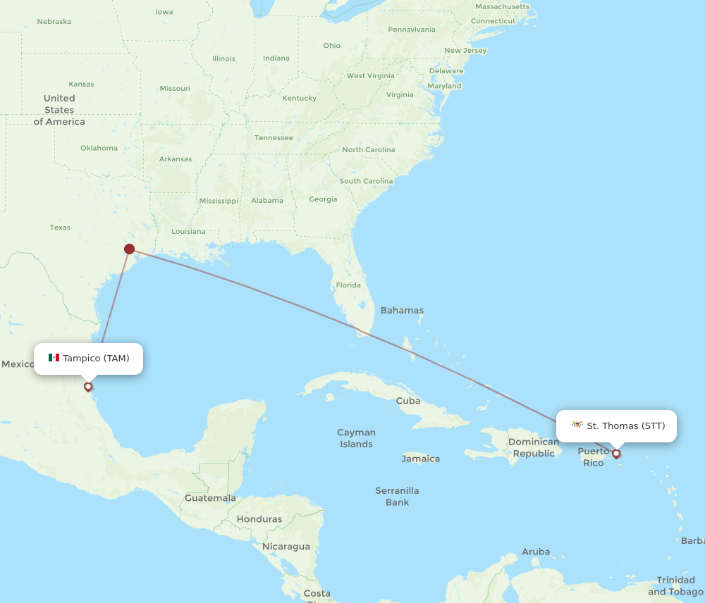 Flights from Saint Thomas to Tampico, STT to TAM Flight Routes