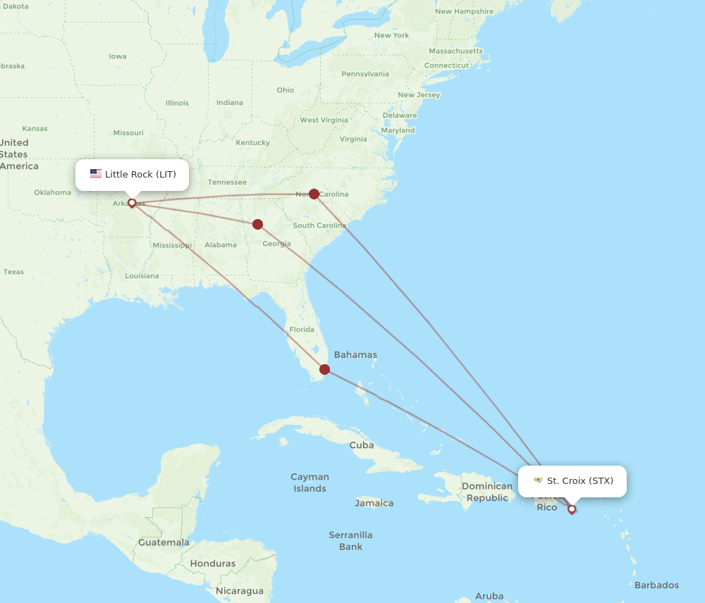 All flight routes from Saint Croix to Little Rock, STX to LIT Flight
