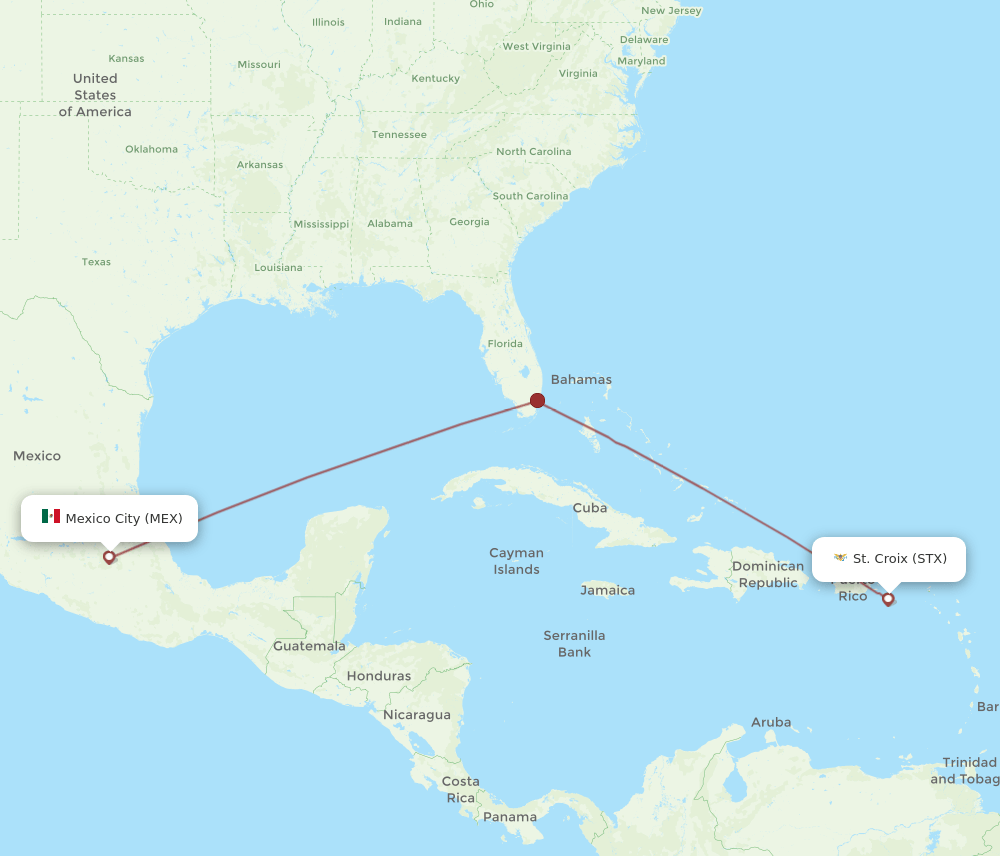 All flight routes from Saint Croix to Mexico City, STX to MEX Flight