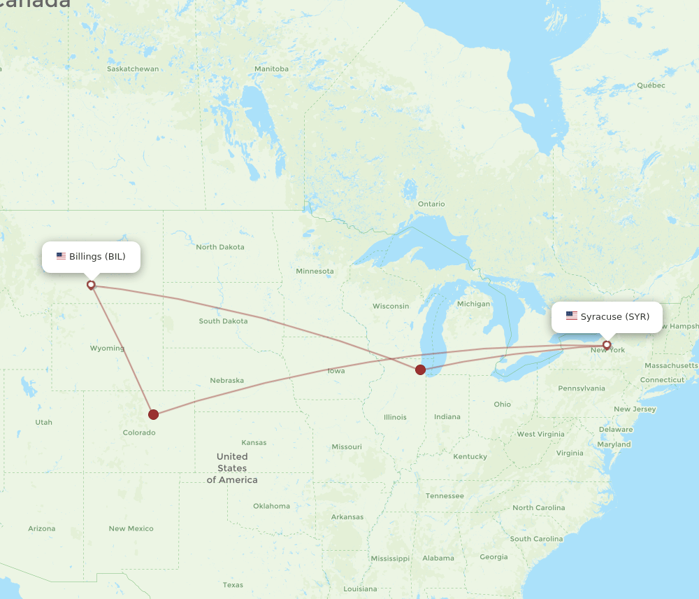 All flight routes from Syracuse to Billings, SYR to BIL Flight Routes