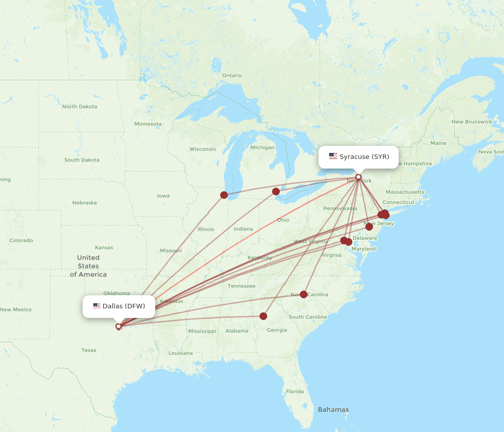 Flights from Syracuse to Dallas, SYR to DFW Flight Routes