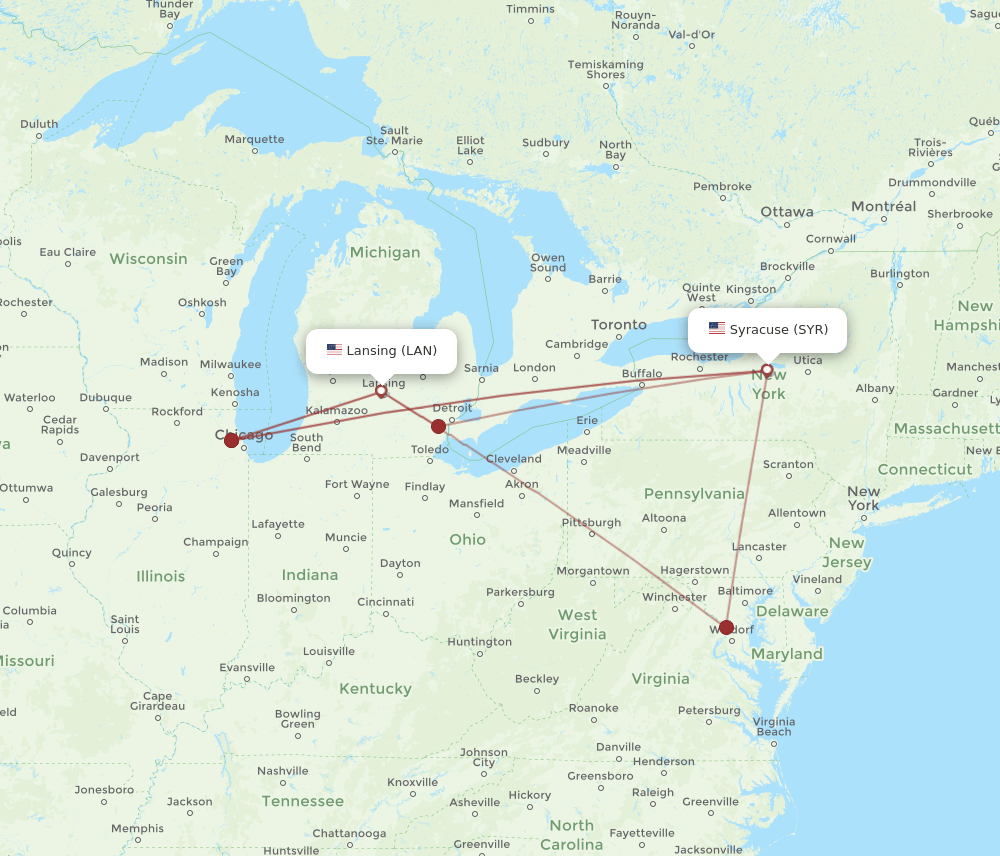 Flights from Syracuse to Lansing, SYR to LAN Flight Routes