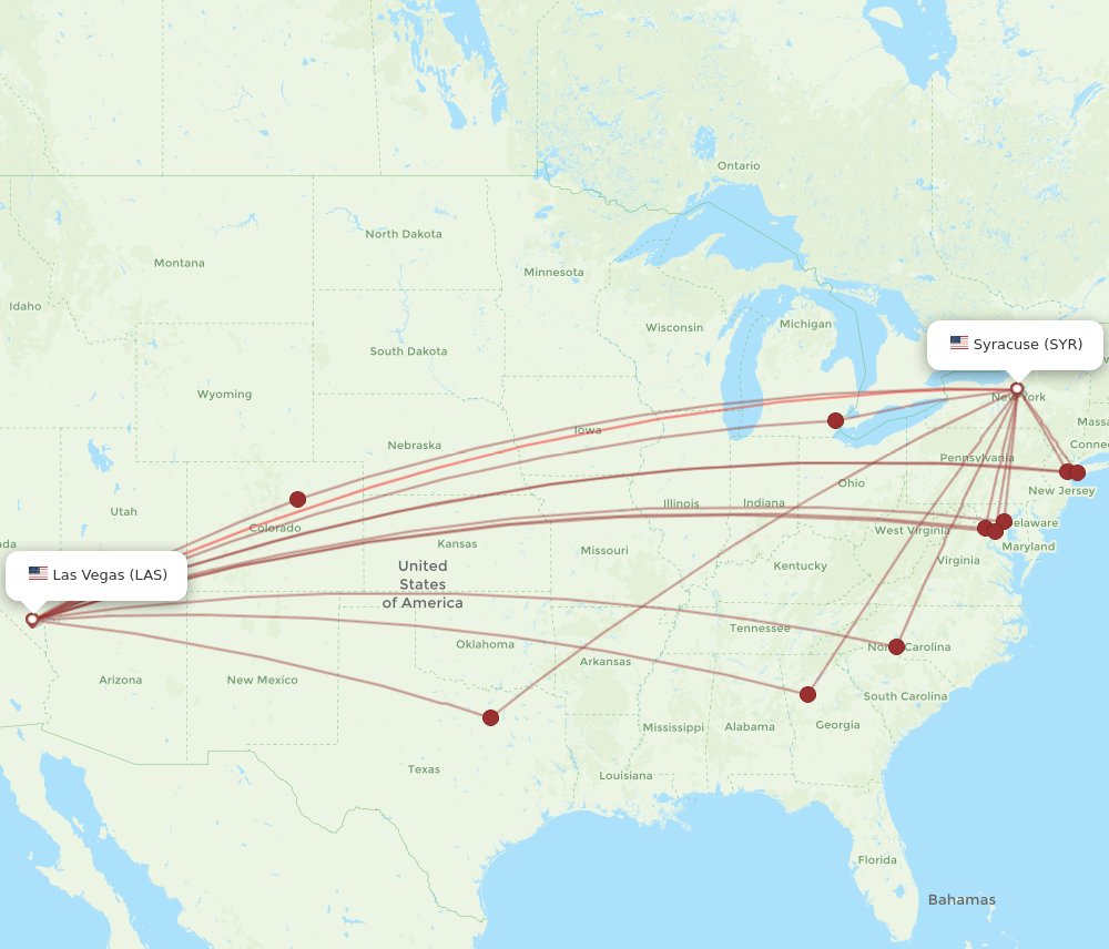 All flight routes from Syracuse to Las Vegas, SYR to LAS Flight Routes