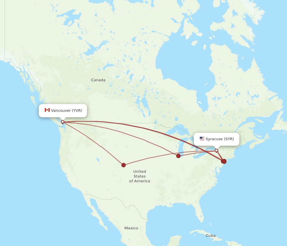All flight routes from Syracuse to Vancouver, SYR to YVR Flight Routes