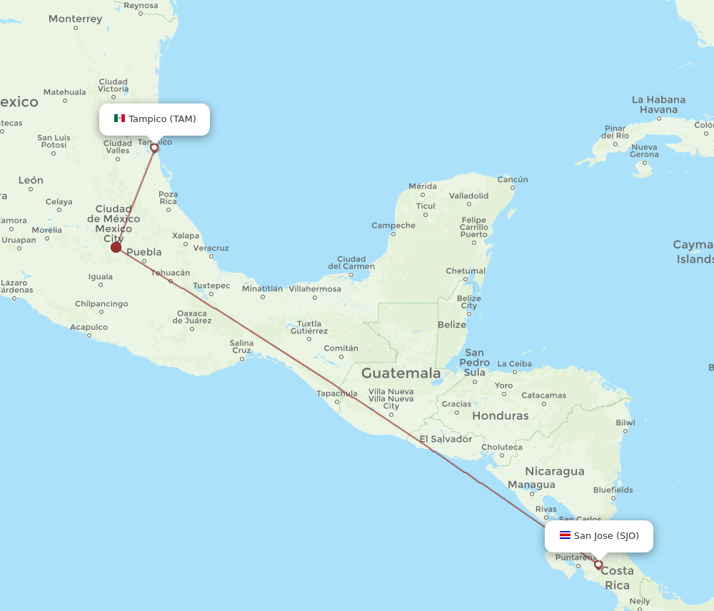 Flights from Tampico to San Jose, TAM to SJO Flight Routes