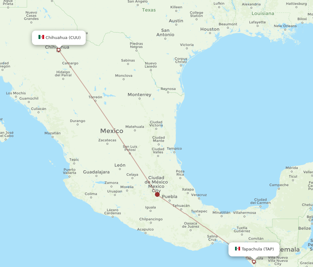 Flights from Tapachula to Chihuahua, TAP to CUU Flight Routes