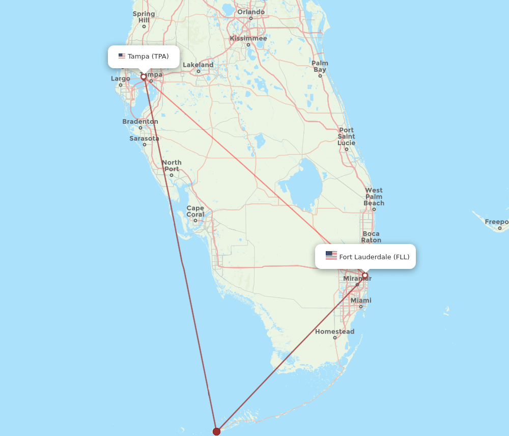 All flight routes from Tampa to Fort Lauderdale, TPA to FLL Flight Routes