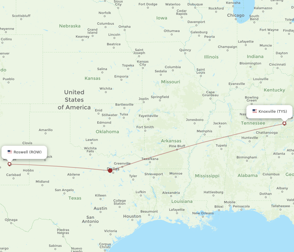 Flights from Knoxville to Roswell, TYS to ROW Flight Routes