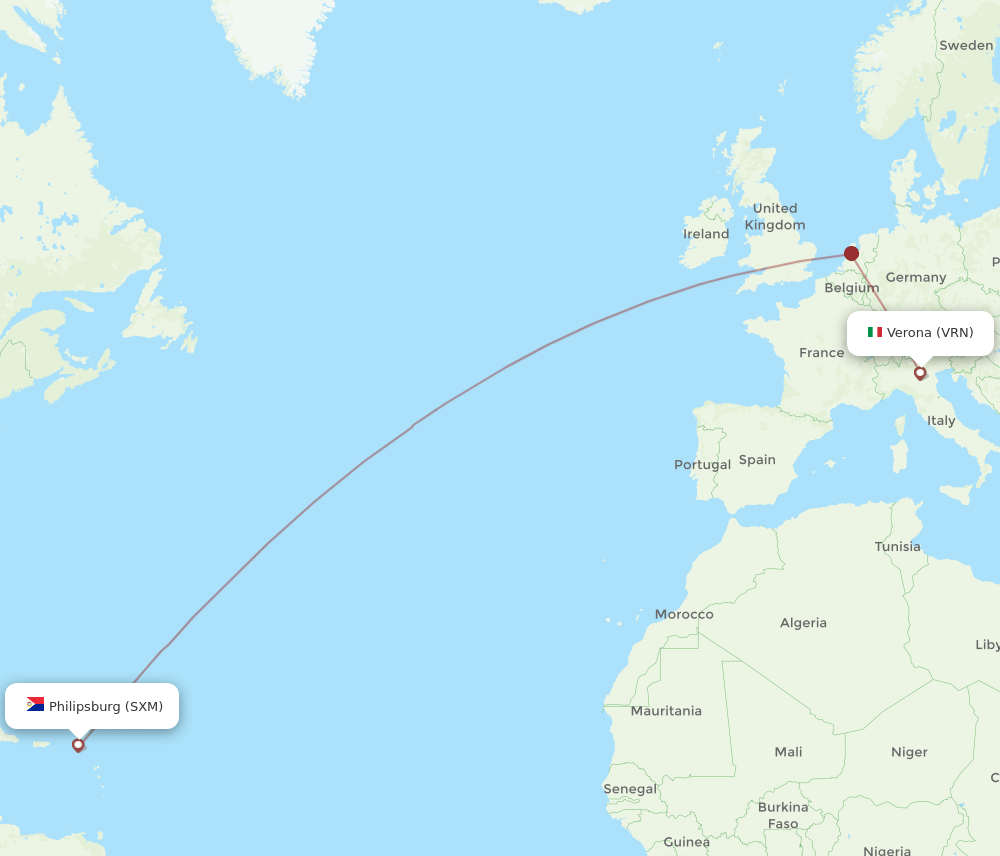 Flights from Verona to Sint Maarten, VRN to SXM Flight Routes