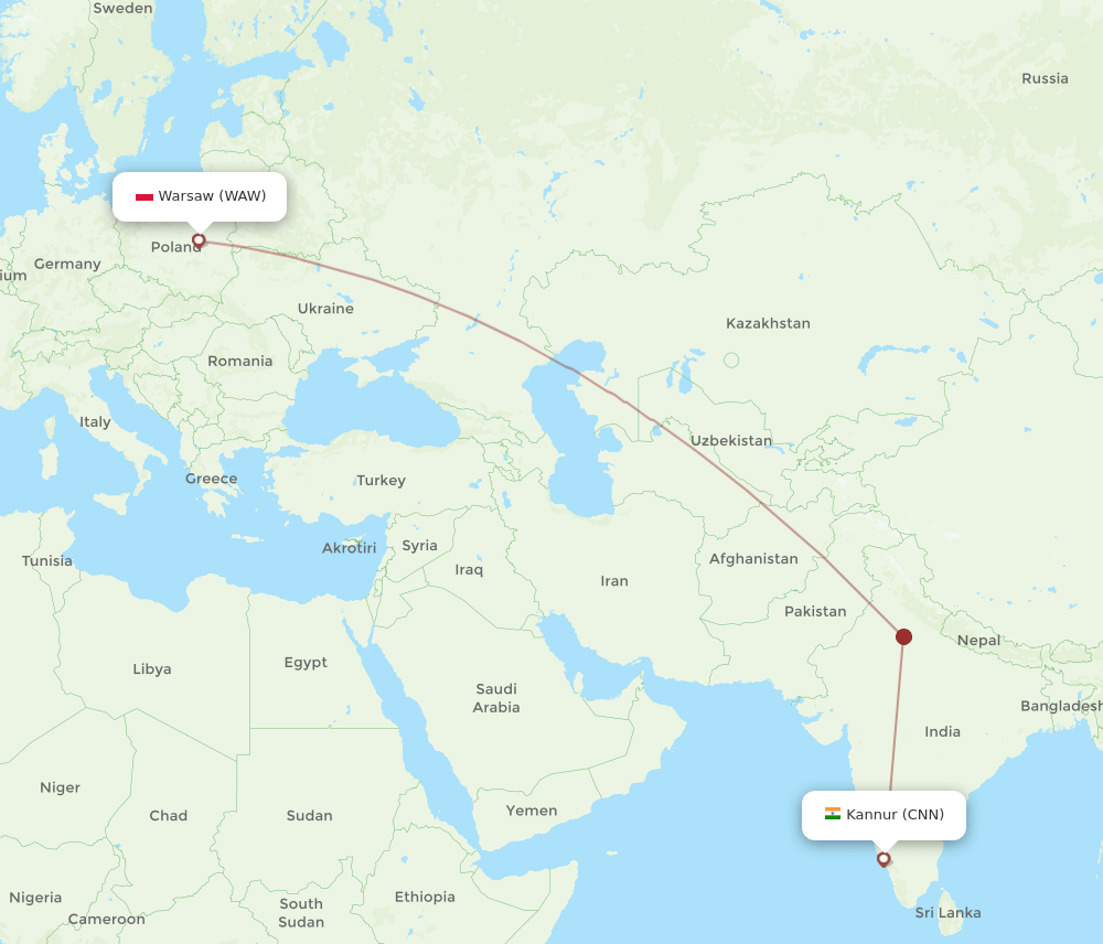 All flight routes from Kannur to Warsaw, CNN to WAW Flight Routes