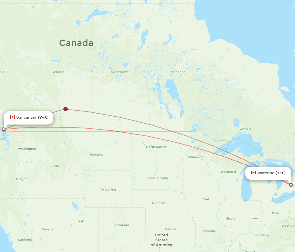 All flight routes from Vancouver to Kitchener, YVR to YKF Flight Routes