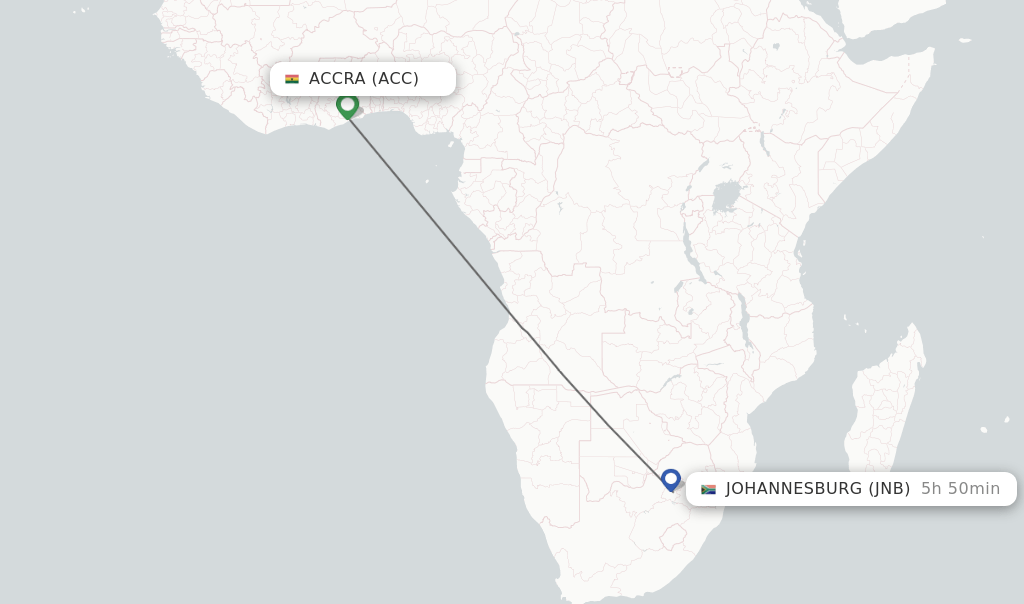 Direct (nonstop) flights from Accra to Johannesburg schedules
