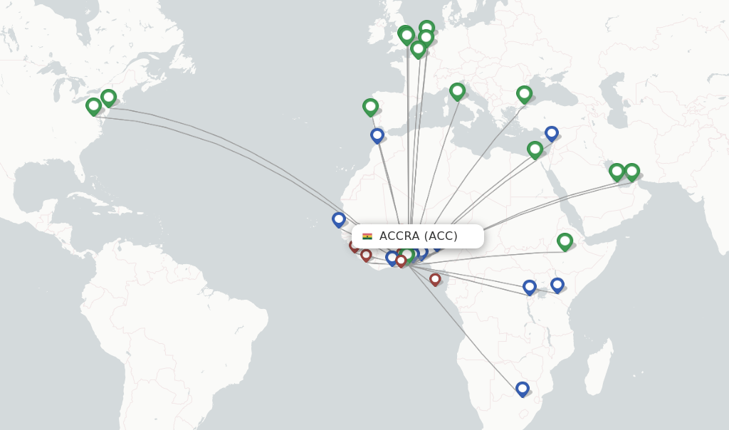 Direct (nonstop) flights from Accra, Kotoka (ACC)