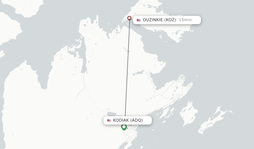 Direct (nonstop) flights from Kodiak to Ouzinkie schedules