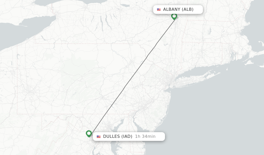 Direct (nonstop) flights from Albany to Dulles schedules