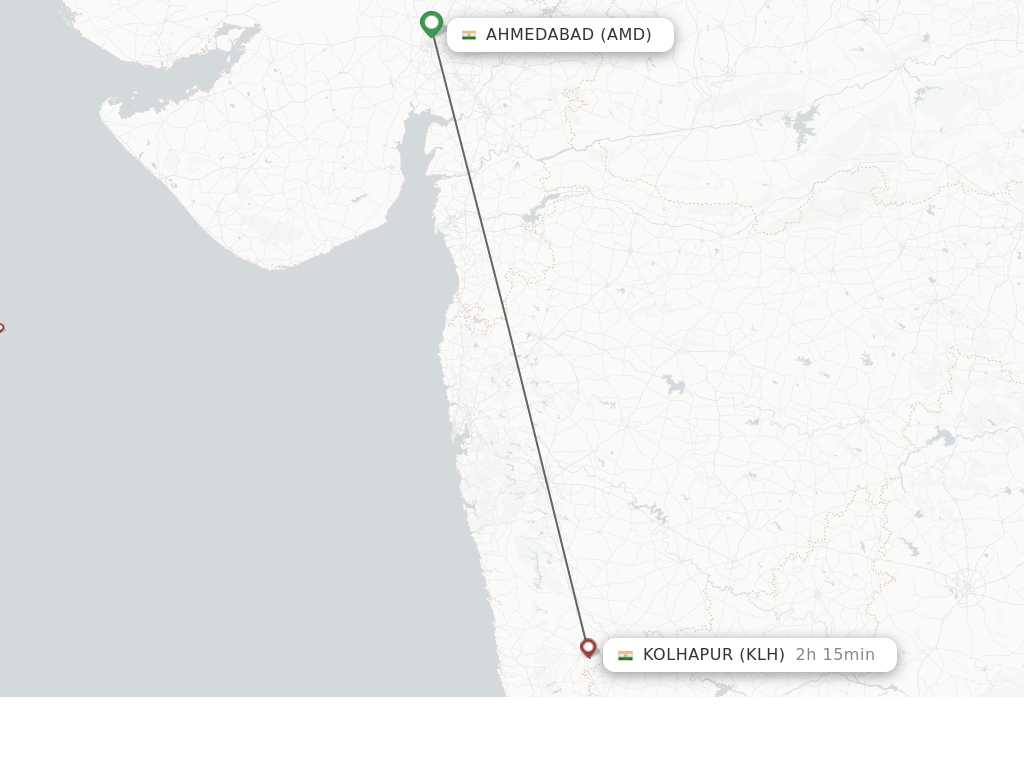 Direct (nonstop) flights from Ahmedabad to Kolhapur schedules