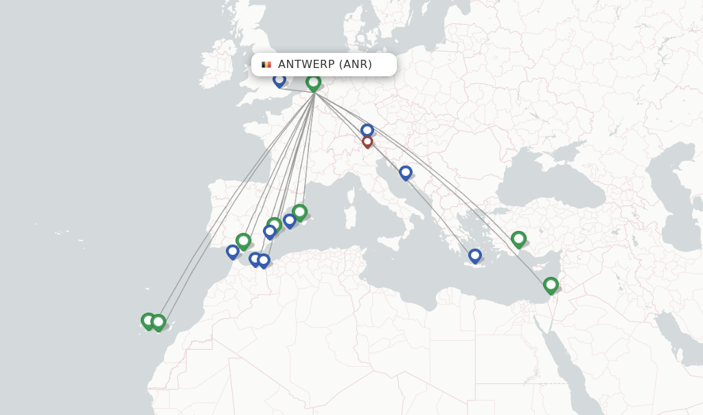 Direct (nonstop) flights from Antwerp, Deurne (ANR)