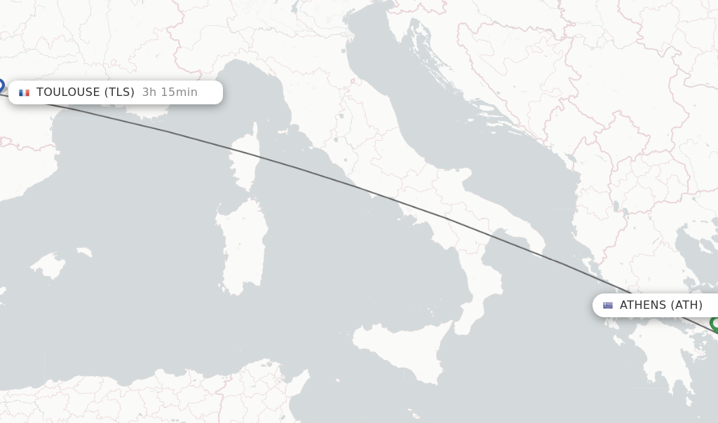 Direct (nonstop) flights from Athens to Toulouse schedules