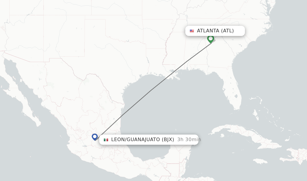 Direct (nonstop) flights from Atlanta to Leon/Guanajuato schedules