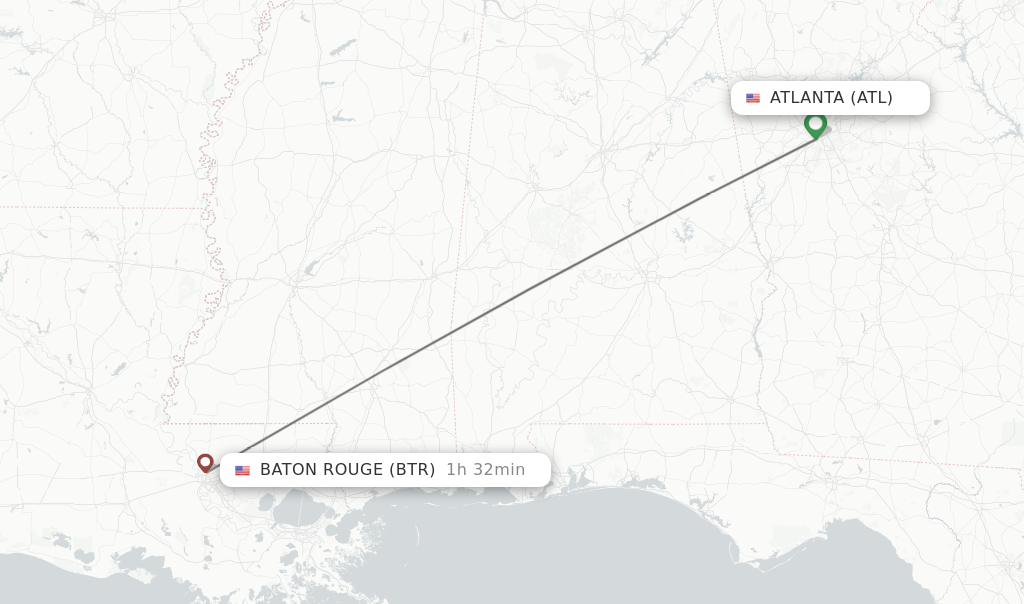 Direct (nonstop) flights from Atlanta to Baton Rouge schedules