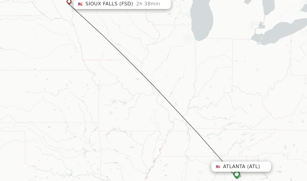 Direct (nonstop) flights from Atlanta to Sioux Falls schedules