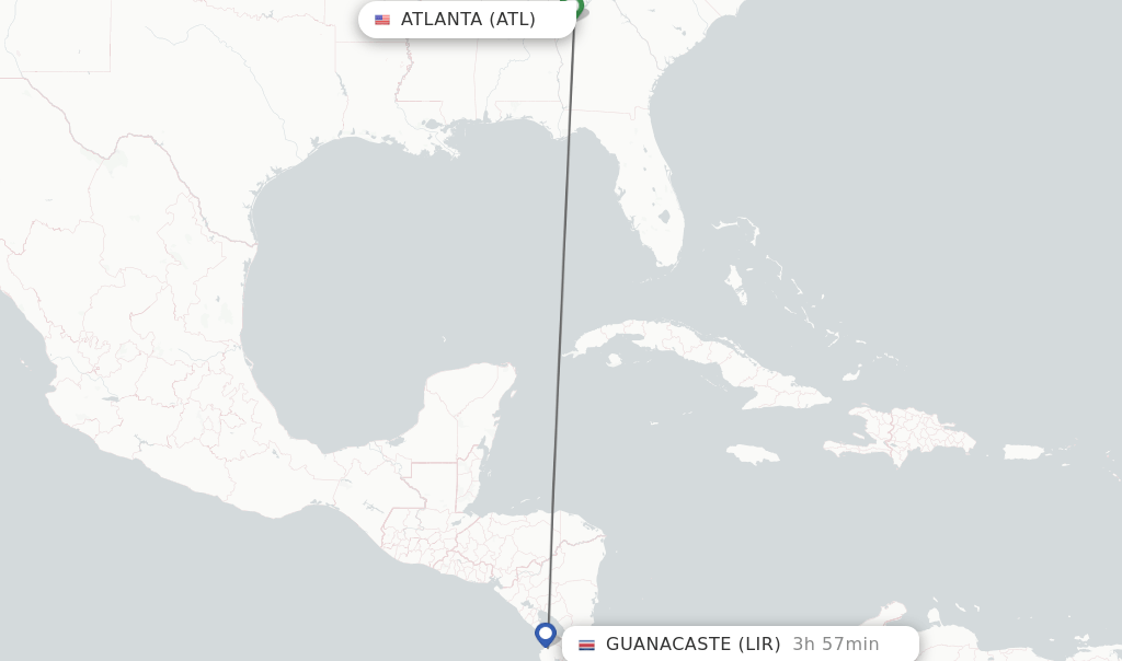 Direct (nonstop) flights from Atlanta to Guanacaste schedules