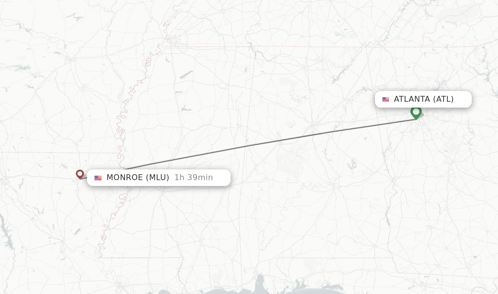 Direct (nonstop) flights from Atlanta to Monroe schedules
