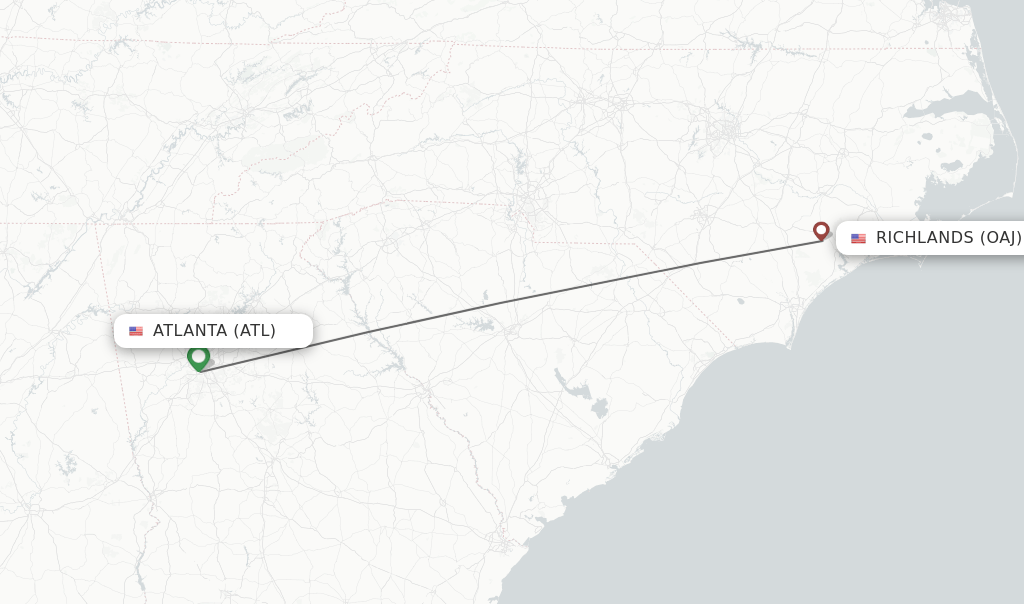 Direct (nonstop) flights from Atlanta to Richlands schedules