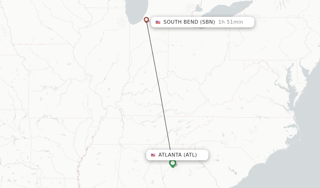 Direct (nonstop) flights from Atlanta to South Bend schedules