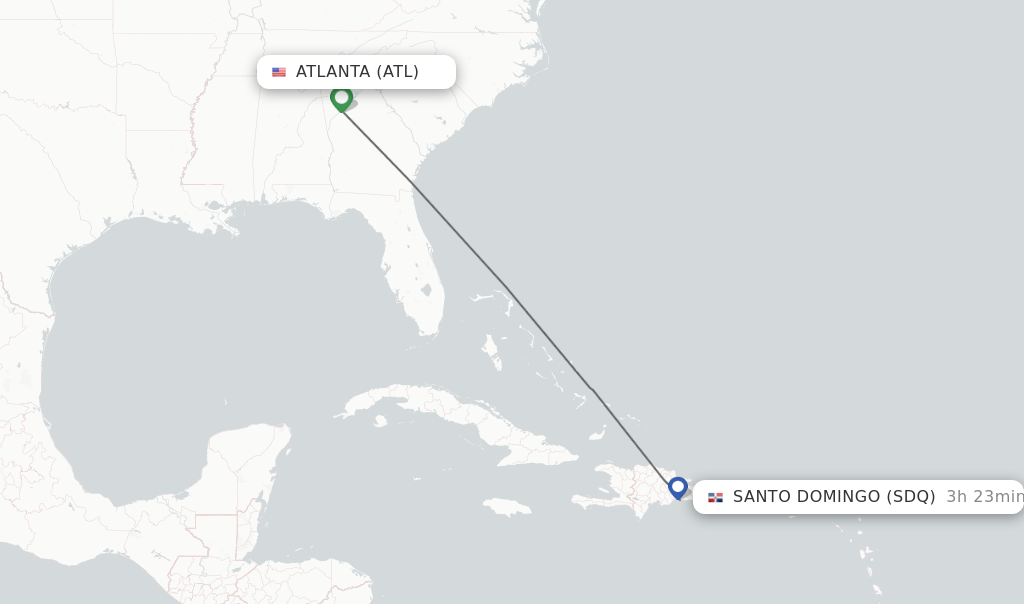 Direct (nonstop) flights from Atlanta to Santo Domingo schedules