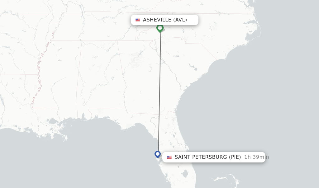 Direct (nonstop) flights from Asheville to Saint Petersburg
