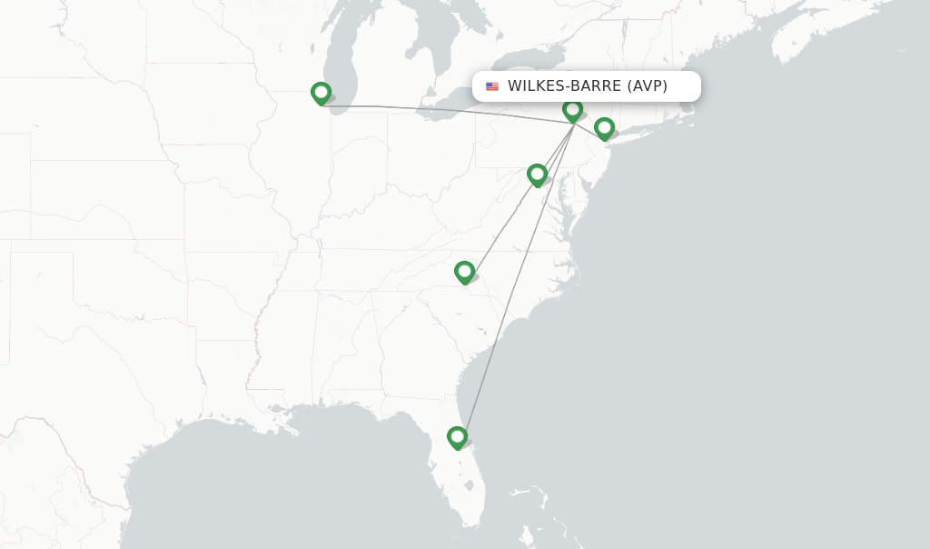 Direct (nonstop) flights from WilkesBarre, Wilkes Barre Scranton (AVP