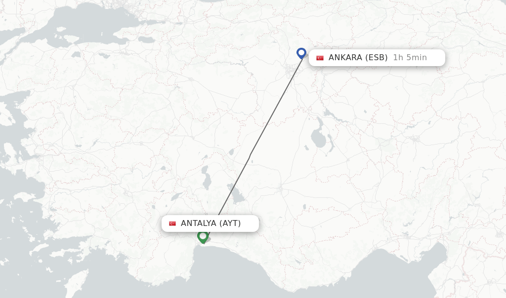 Direct (nonstop) flights from Antalya to Ankara schedules