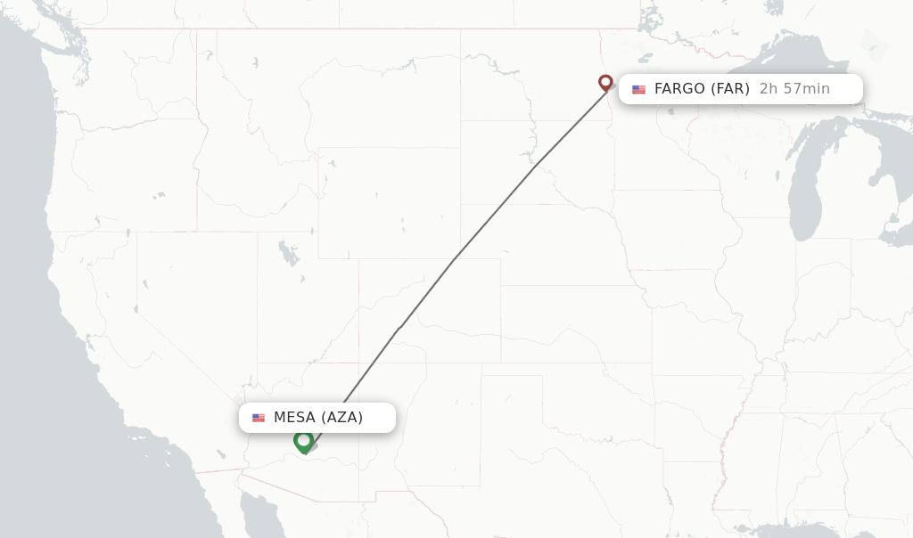 Direct (nonstop) flights from Mesa to Fargo schedules