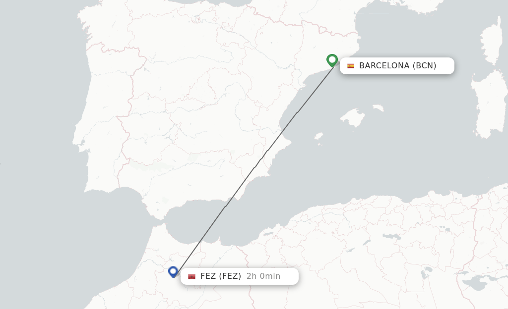 Direct (nonstop) flights from Barcelona to Fes schedules