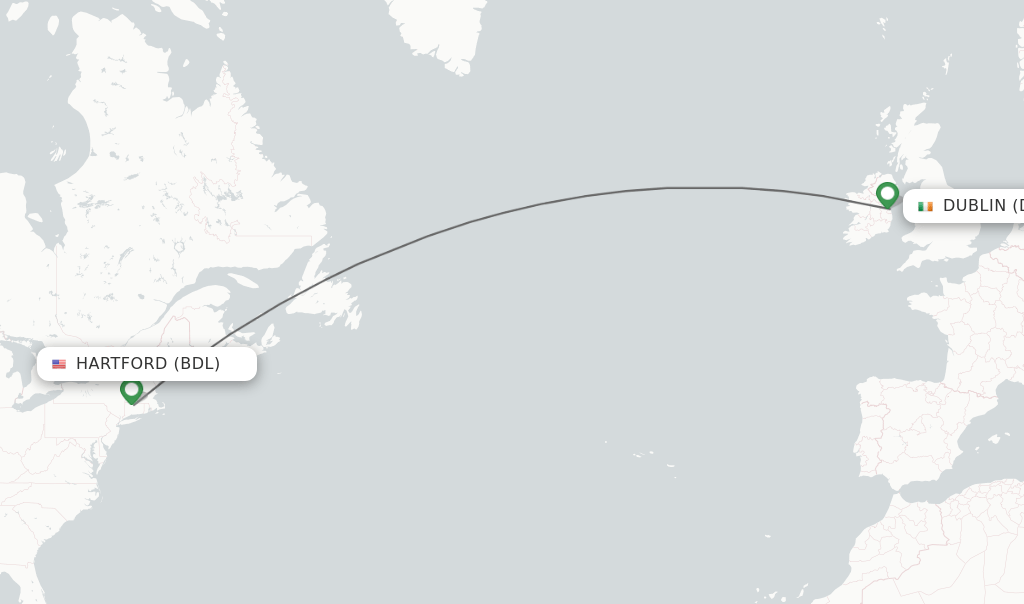 Direct (nonstop) flights from Hartford to Dublin schedules