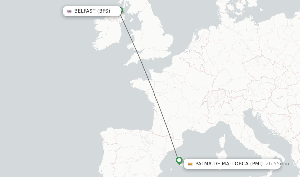 Direct (nonstop) flights from Belfast to Palma de Mallorca schedules