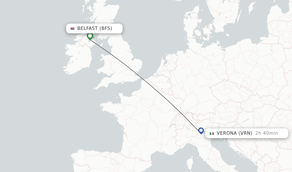 Direct (nonstop) flights from Belfast to Verona schedules