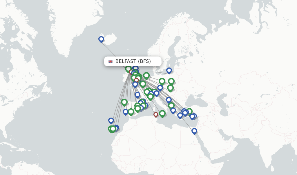Direct (nonstop) flights from Belfast to Valencia schedules