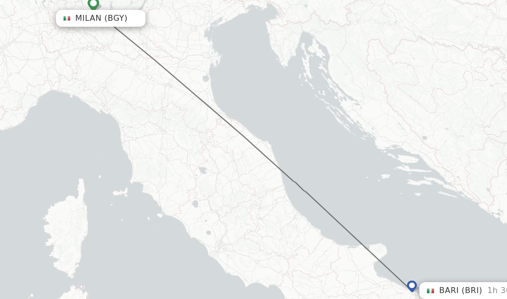 Direct (nonstop) flights from Milan to Bari schedules