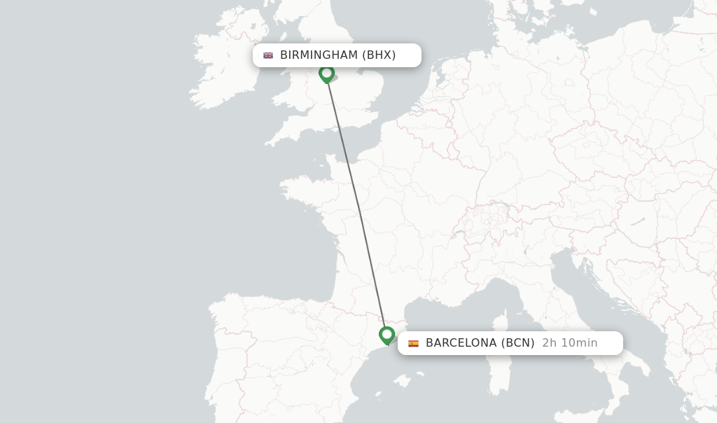 Direct (nonstop) flights from Birmingham to Barcelona schedules