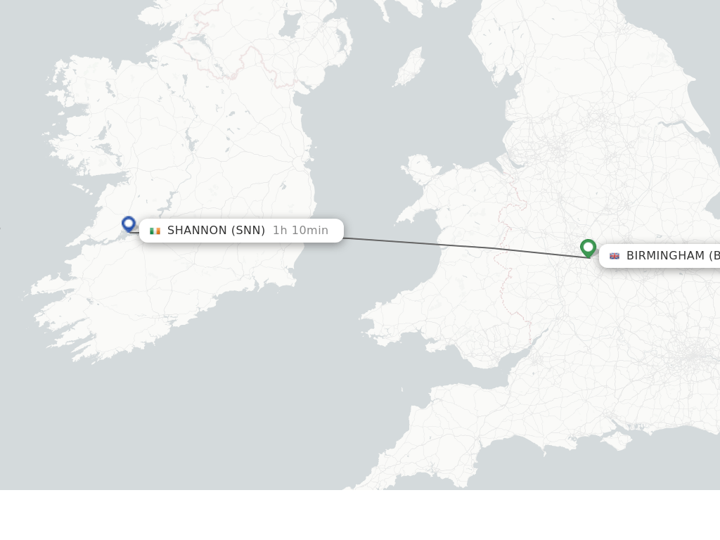 Direct (nonstop) flights from Birmingham to Shannon schedules