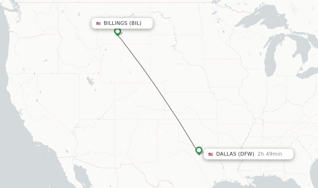 Direct (nonstop) flights from Billings to Dallas schedules