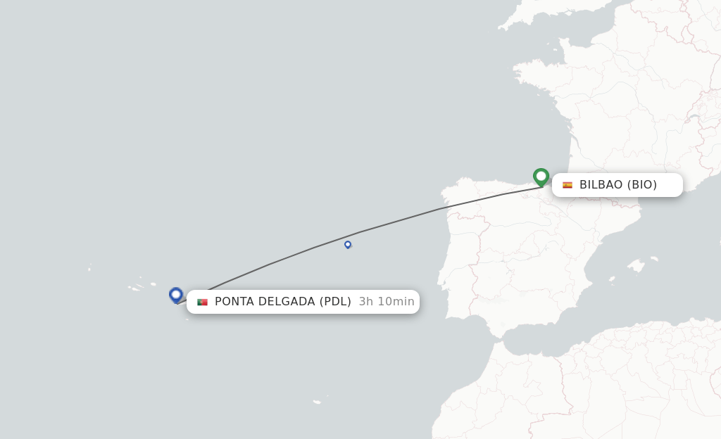 Direct (nonstop) flights from Bilbao to Ponta Delgada (Azores