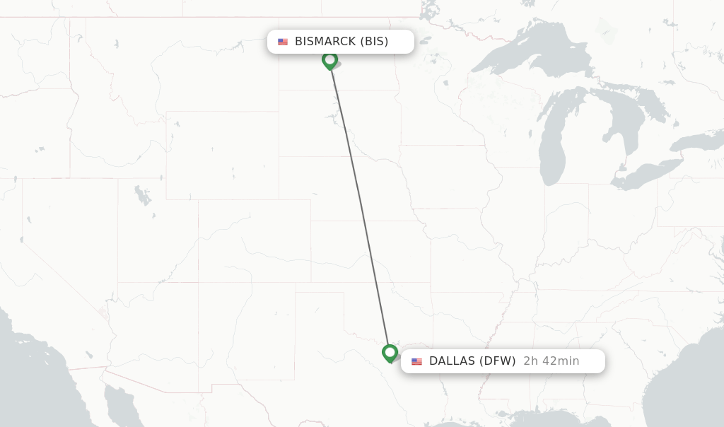 Direct (nonstop) flights from Bismarck to Dallas schedules