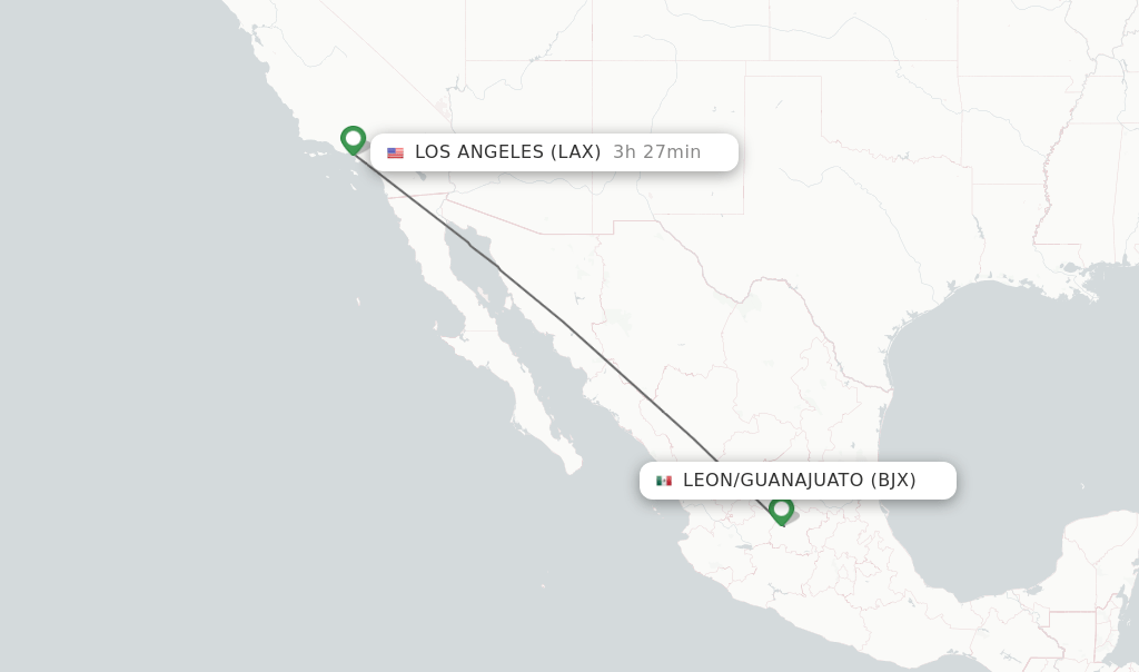 Direct (nonstop) flights from Leon/Guanajuato to Los Angeles schedules