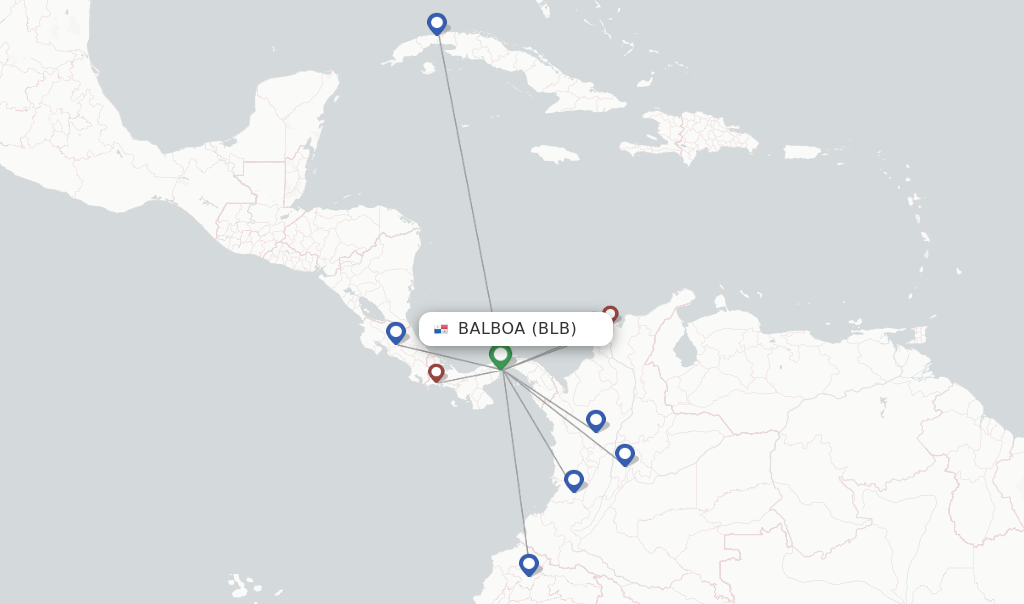Direct (nonstop) flights from Balboa, Panama Pacifico Airport (BLB