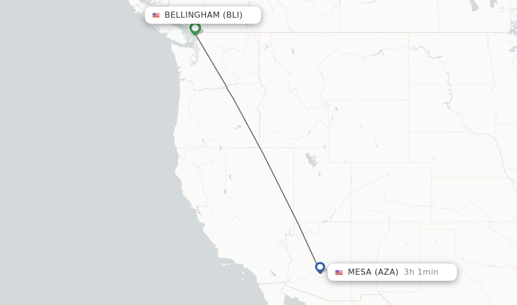 Direct (nonstop) flights from Bellingham to Mesa schedules