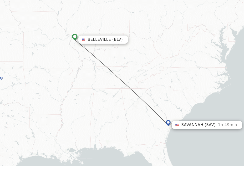 Direct (nonstop) flights from Belleville to Savannah schedules